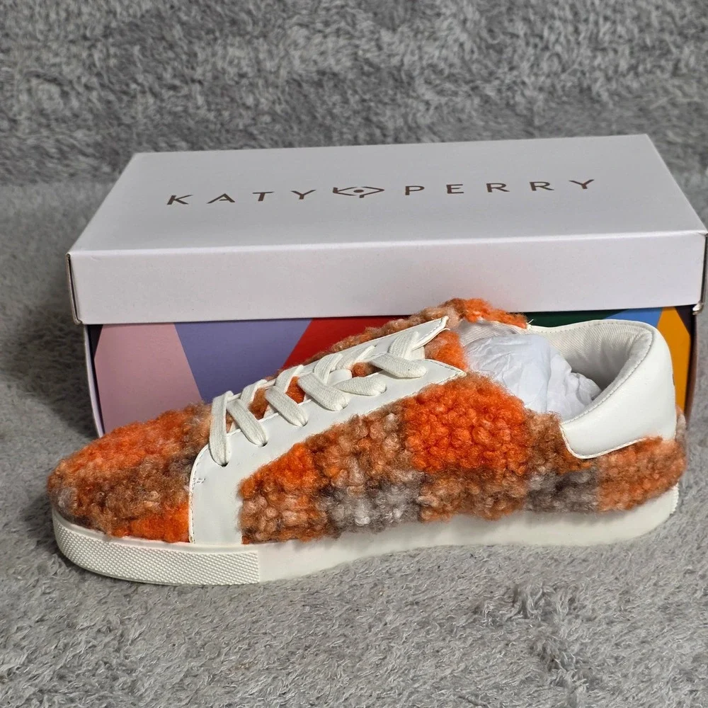 Katy Perry Orange Furry Sneakers Sherpa Shoes Women 8M 38 Auburn Broncos Clemson